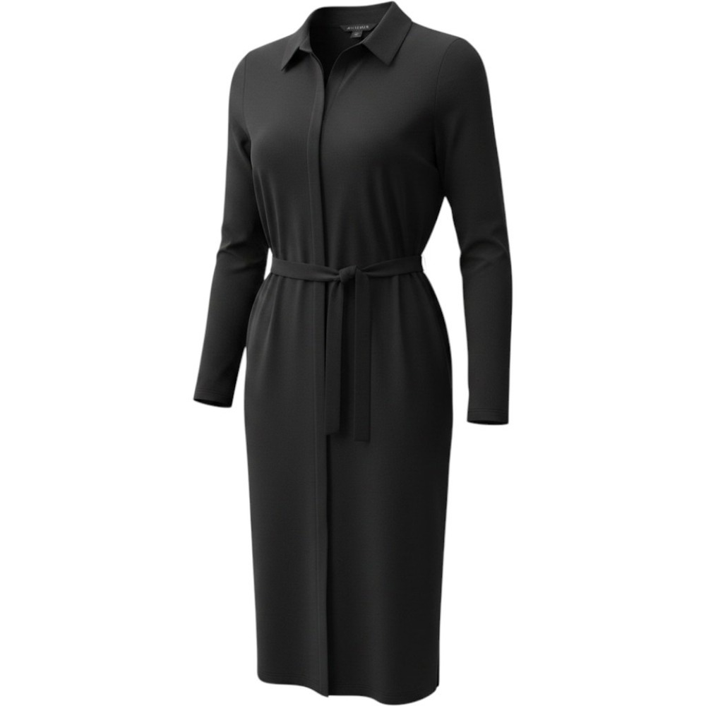 Athleta Urbanite Black Belted Midi Shirt Dress Long Sleeve Size S Travel Work